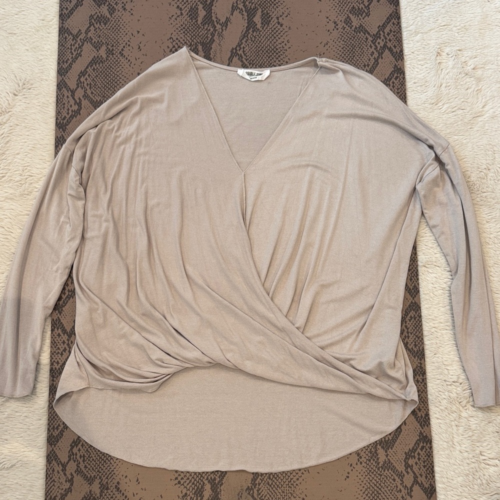 Double Zero Taupe Wrap-Front Long Sleeve Top